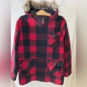 Aeropostale men red plaid hooded wool jacket with tag